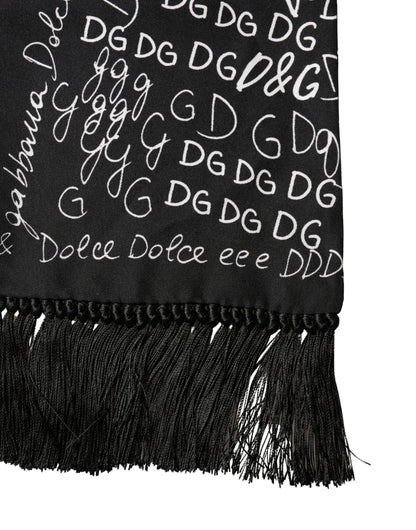 Black Logo Script Print Sik Foulard 137.5cm X 15cm Scarf