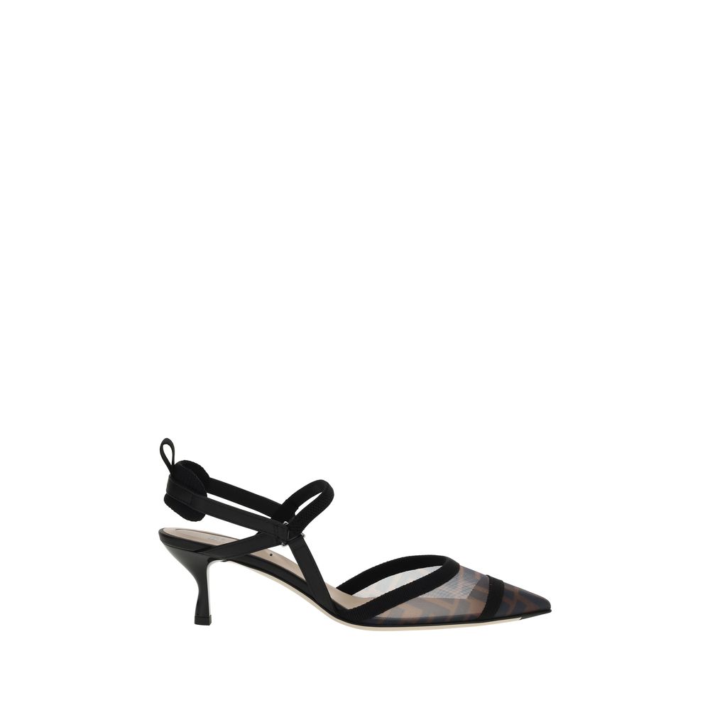 Black Nylon Mid Heel Pumps