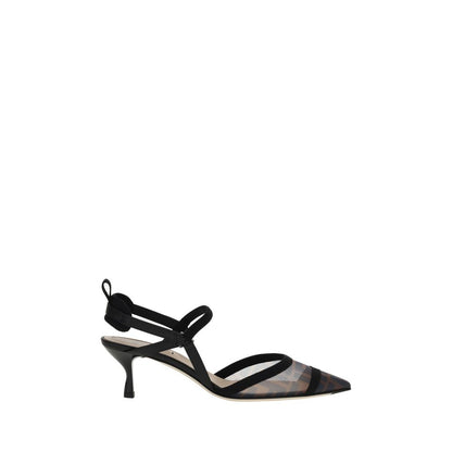 Black Nylon Mid Heel Pumps