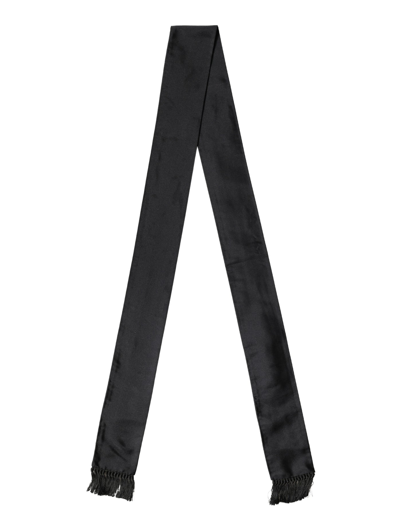 Black Silk Fringe Neck Wrap Foulard 160.5cm x 8cm  Scarf