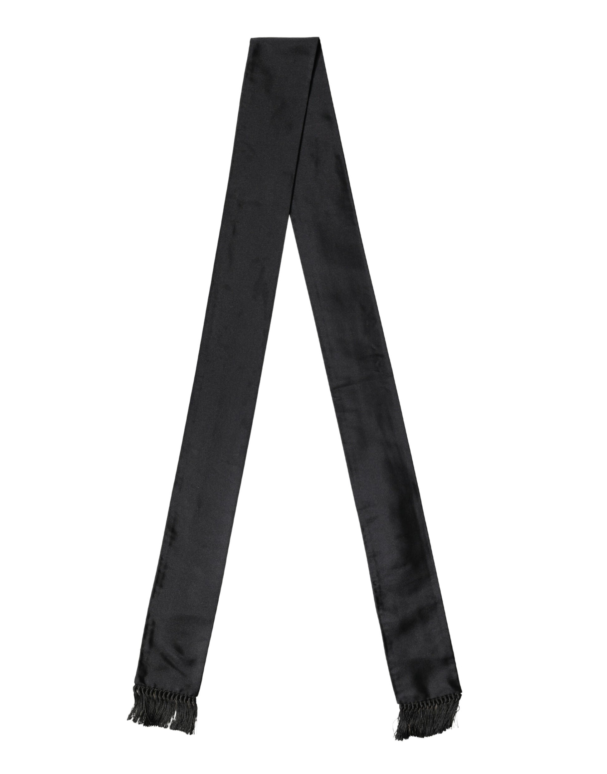 Black Silk Fringe Neck Wrap Foulard 160.5cm x 8cm  Scarf