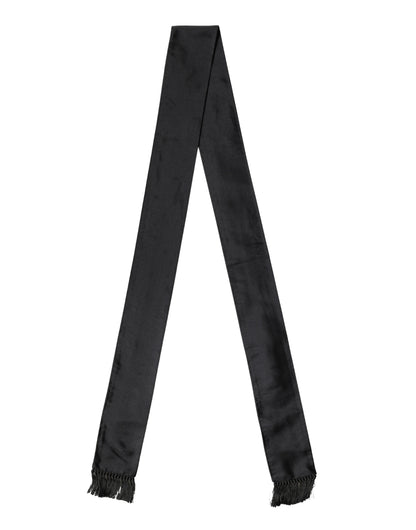 Black Silk Fringe Neck Wrap Foulard 160.5cm x 8cm  Scarf