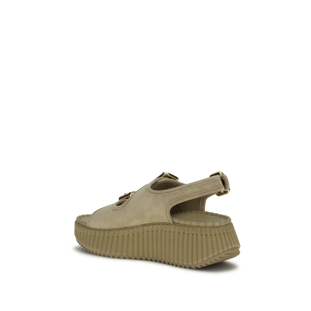 Beige Calf Leather Bos Taurus Platform Sandals