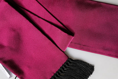 Burgundy Silk Fringe Neck Wrap Foulard 160.5cm x 8cm  Scarf