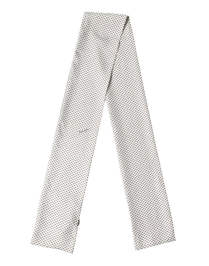 White Brown Polka Dot Silk Bandeau Neck Wrap 151cm x 13cm  Scarf