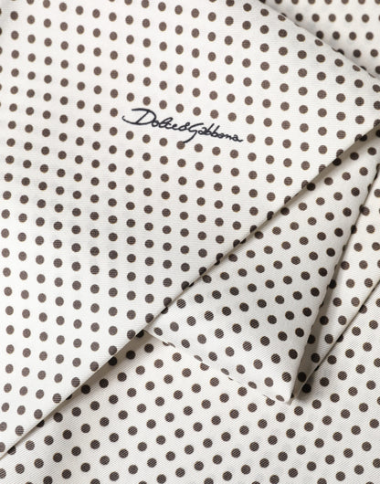 White Brown Polka Dot Silk Bandeau Neck Wrap 151cm x 13cm  Scarf