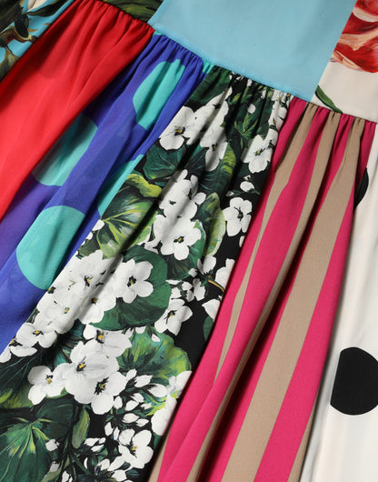 Multicolor Patchwork Silk Sleeveless Dress