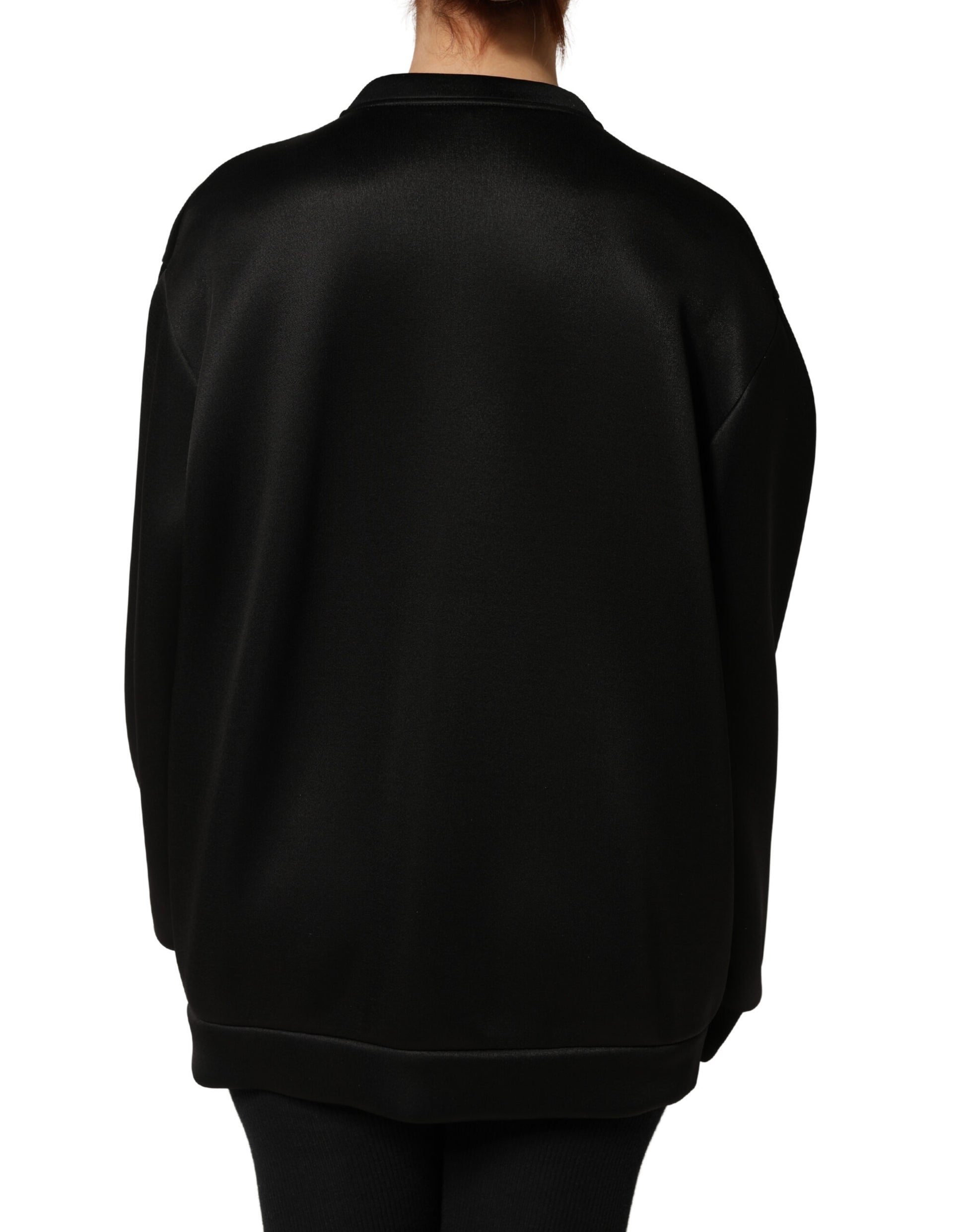 Black Embellished Logo Crystal Sweatshirt Top
