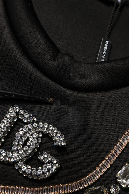 Black Embellished Logo Crystal Sweatshirt Top