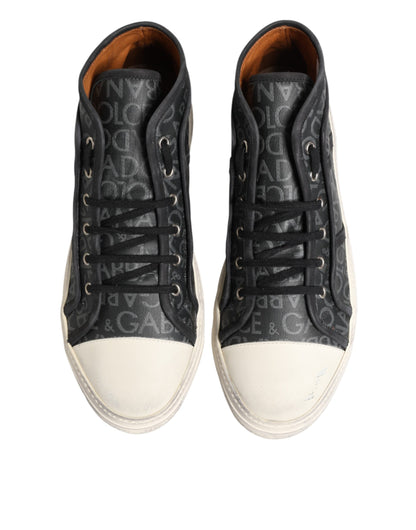 Black White Canvas Logo Mid Top Sneakers Shoes