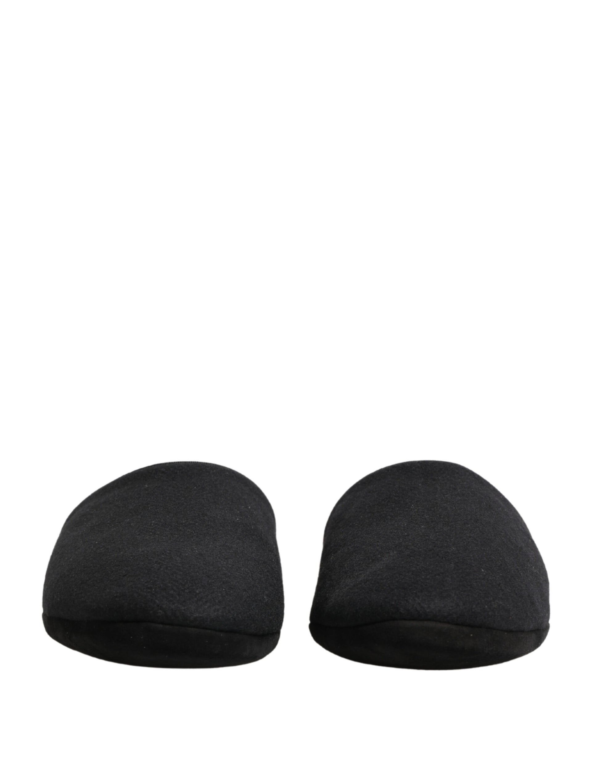 Black Wool Cashmere Red Quilted Slippers Shoes