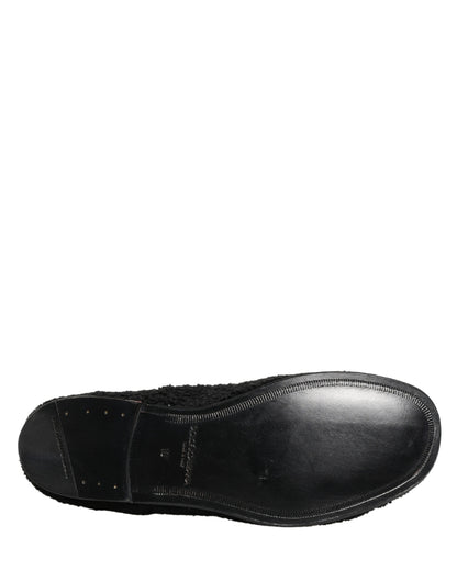 Men Black Riccio Shearling Dress Derby Shoes