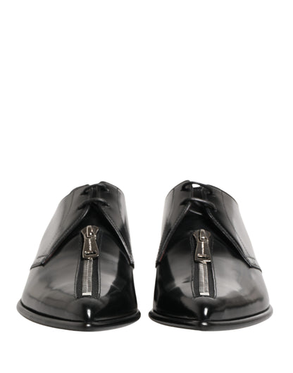 Men Black Lace-Up Leather Zip Dress Derby Shoes
