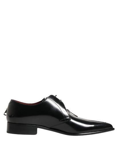 Men Black Lace-Up Leather Zip Dress Derby Shoes