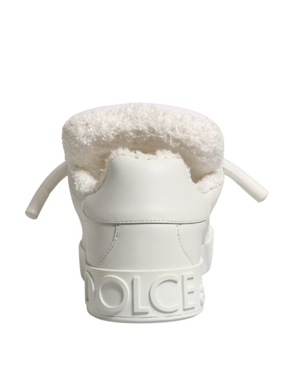 White Leather Shearling Fur Low Top Sneakers Shoes