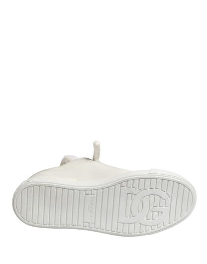 White Leather Shearling Fur Low Top Sneakers Shoes