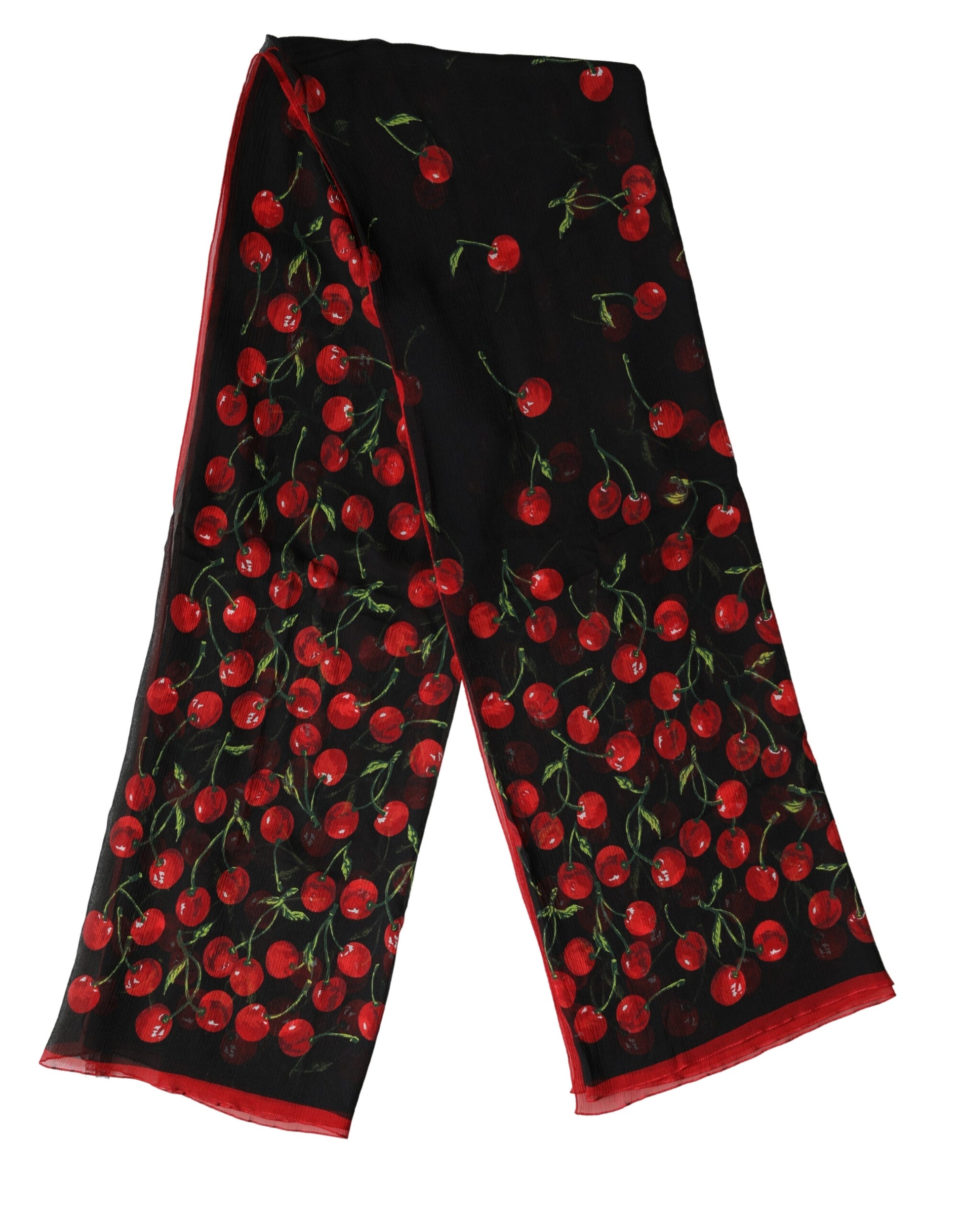 Black Cherry Print Silk Shawl Stole 190cm x 122cm Scarf