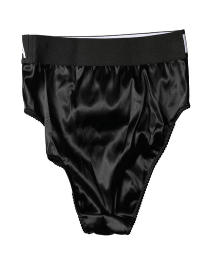 Black Satin High-Waist Brief Logo Women Underwear