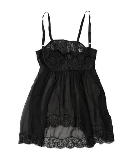 Black Silk Floral Lace Lingerie Top Underwear