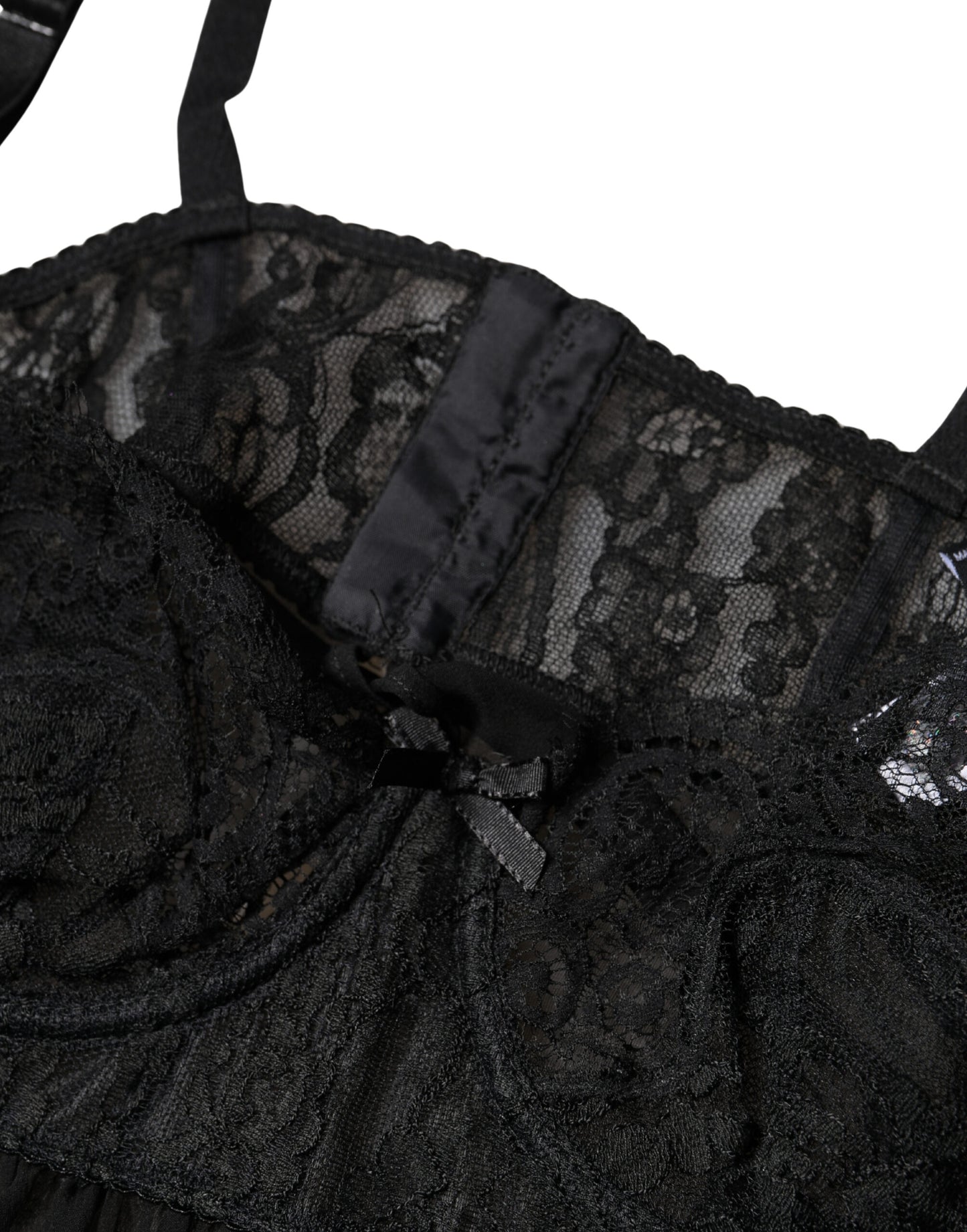 Black Silk Floral Lace Lingerie Top Underwear