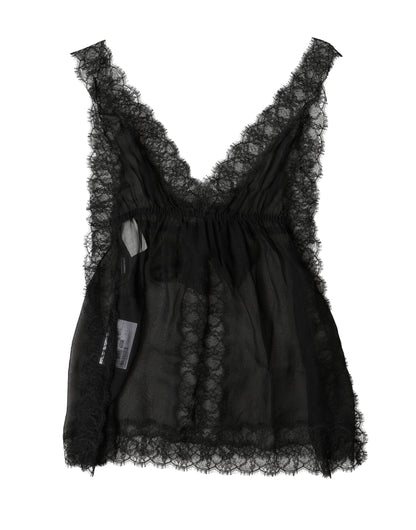 Black Silk Floral Lace Lingerie Top Underwear