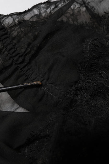 Black Silk Floral Lace Lingerie Top Underwear