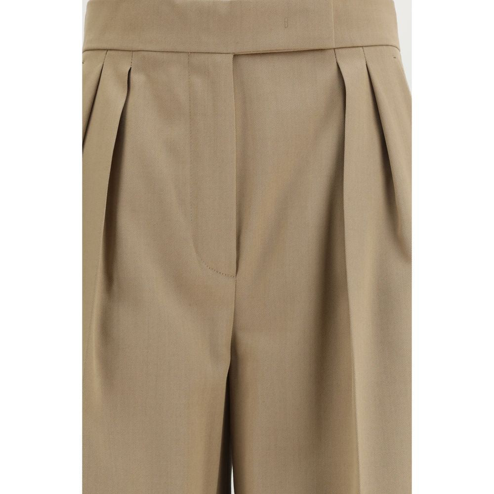 Beige Wool Casual Pants