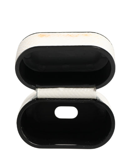 White Calf Leather Logo Flip Holder Strap Airpods Case