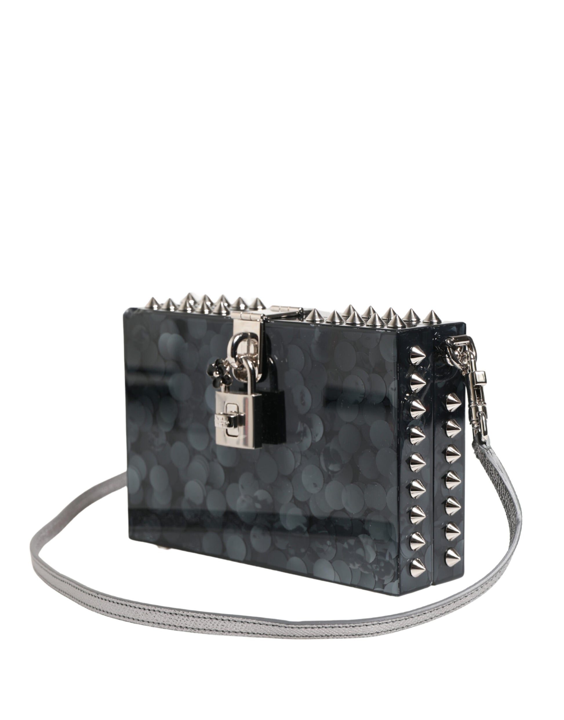 Black Acrylic Plexiglass Studded DOLCE BOX Clutch Bag