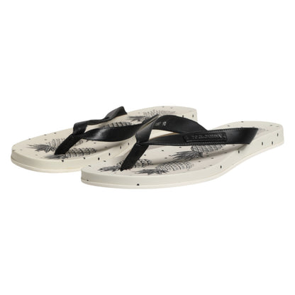 White Pineapple Print Slides Flip Flops Shoes