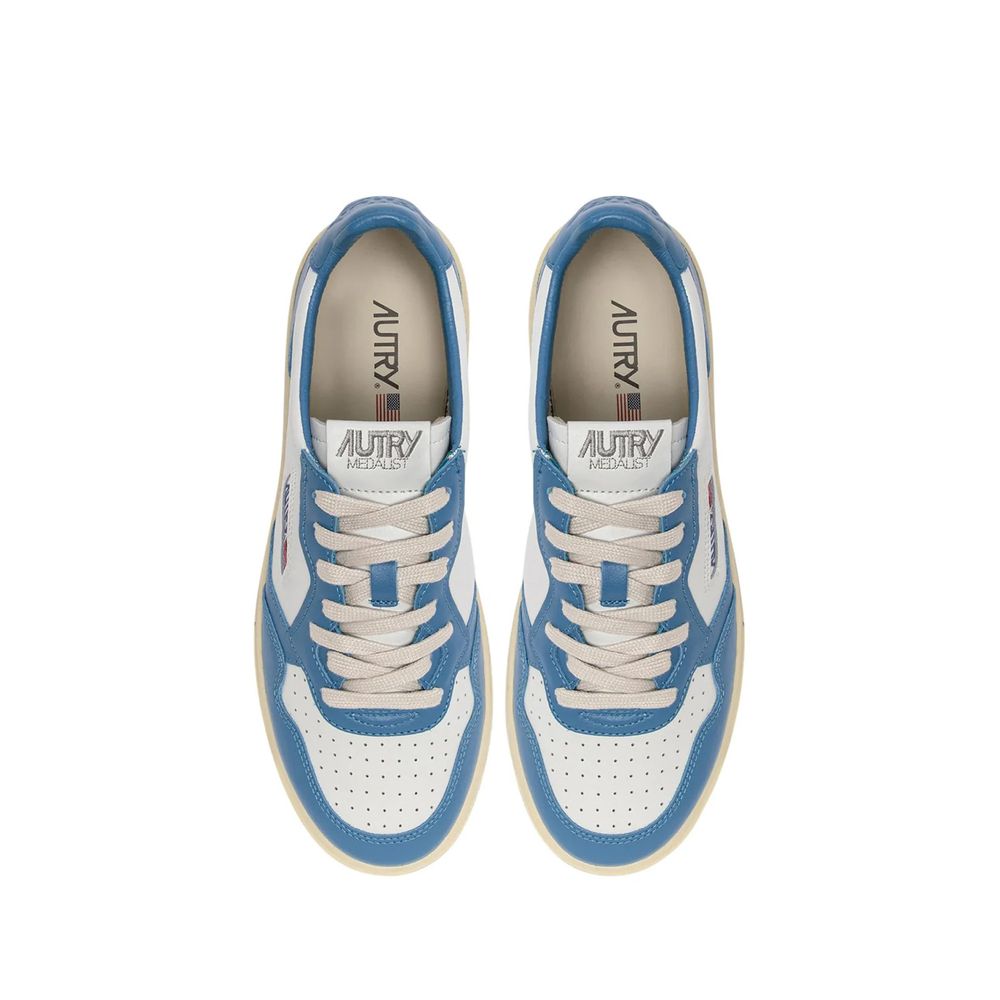Blue Leather Low Top Sneakers