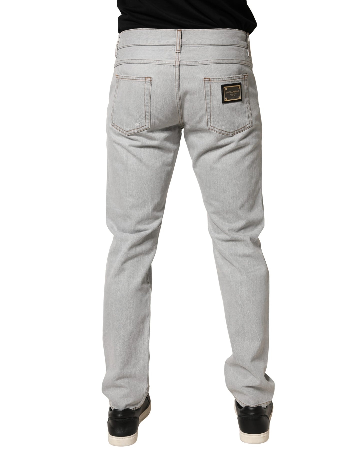 Light Gray Ripped Cotton Regular Denim Jeans