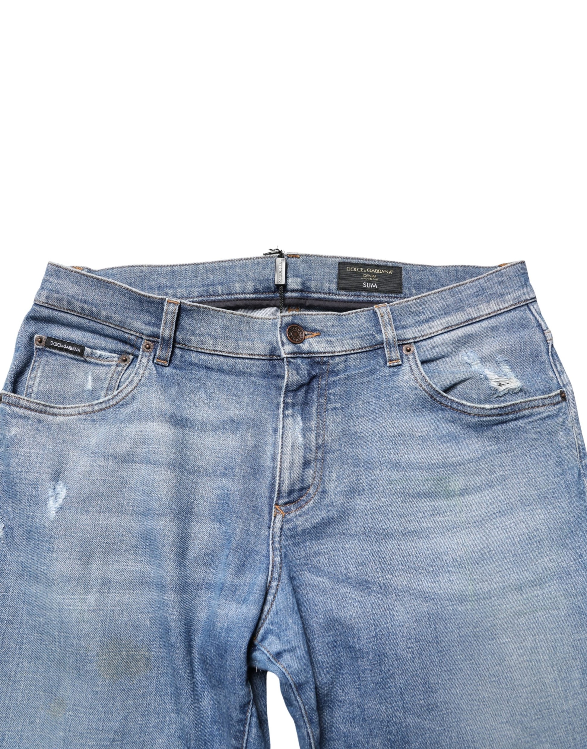 Blue Tattered Slim Fit Men Cotton Denim Jeans