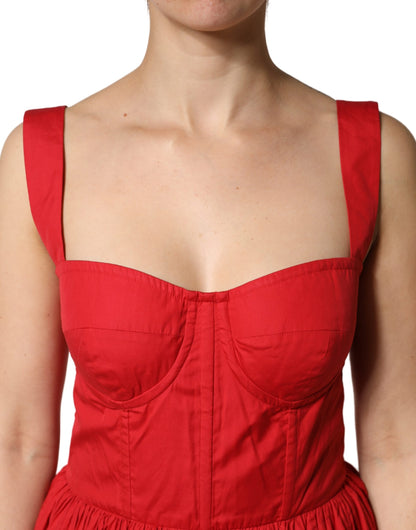 Red Cotton A-Line Sleeveless Mini Dress