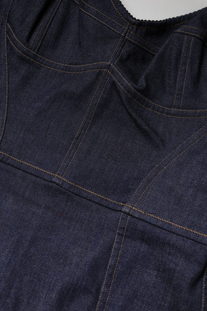 Dark Blue Cotton Denim Sheath Midi Dress
