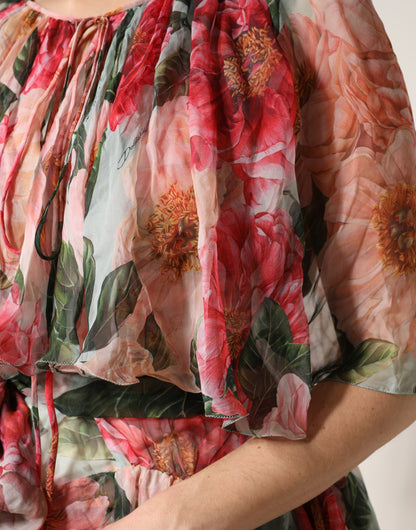 Multicolor Floral Silk Layered Maxi Dress
