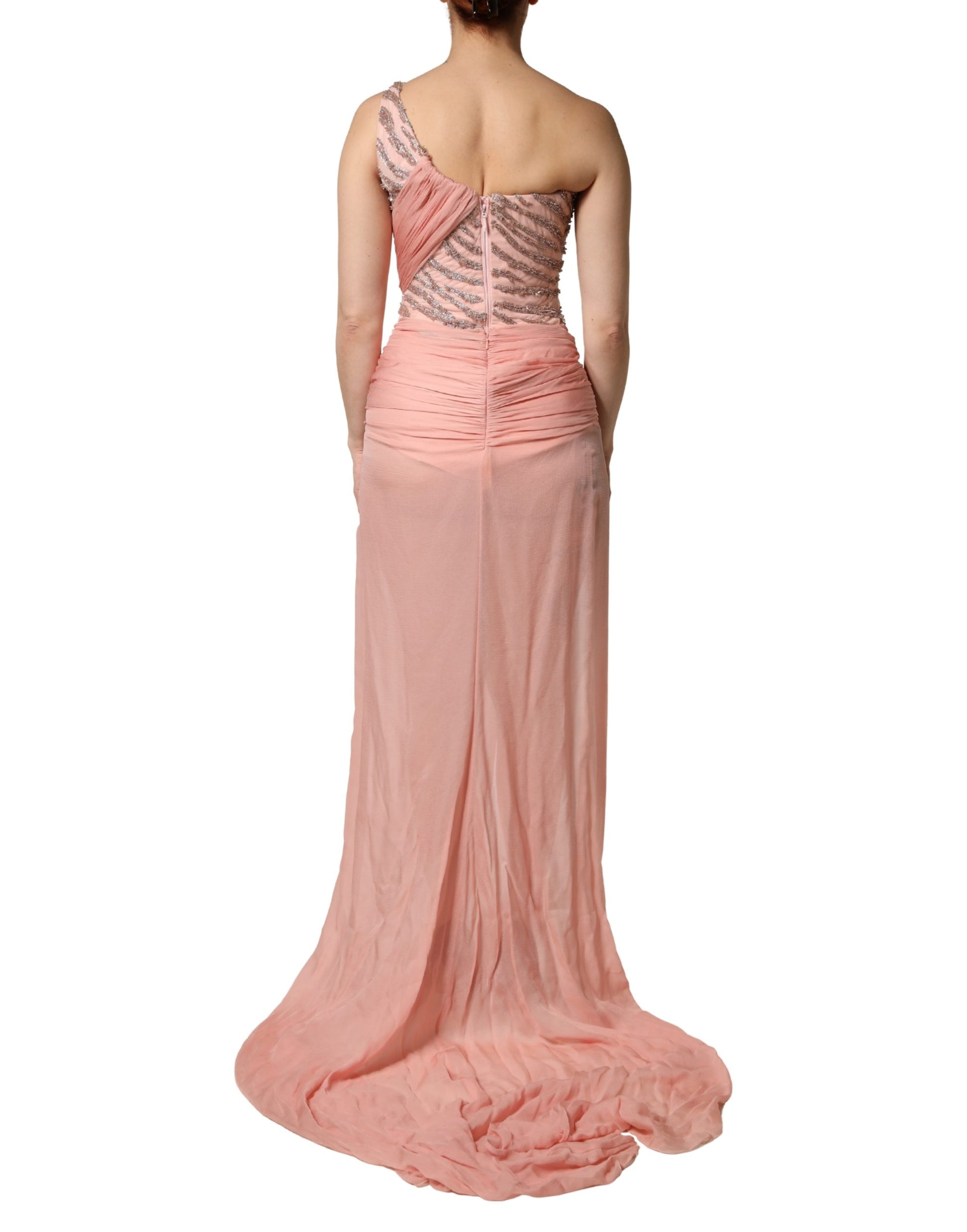 Pink Embellished One Shoulder Maxi Dress