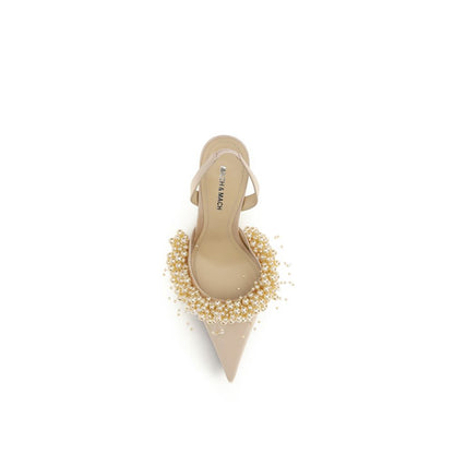 Beige Silk High Heel Pumps