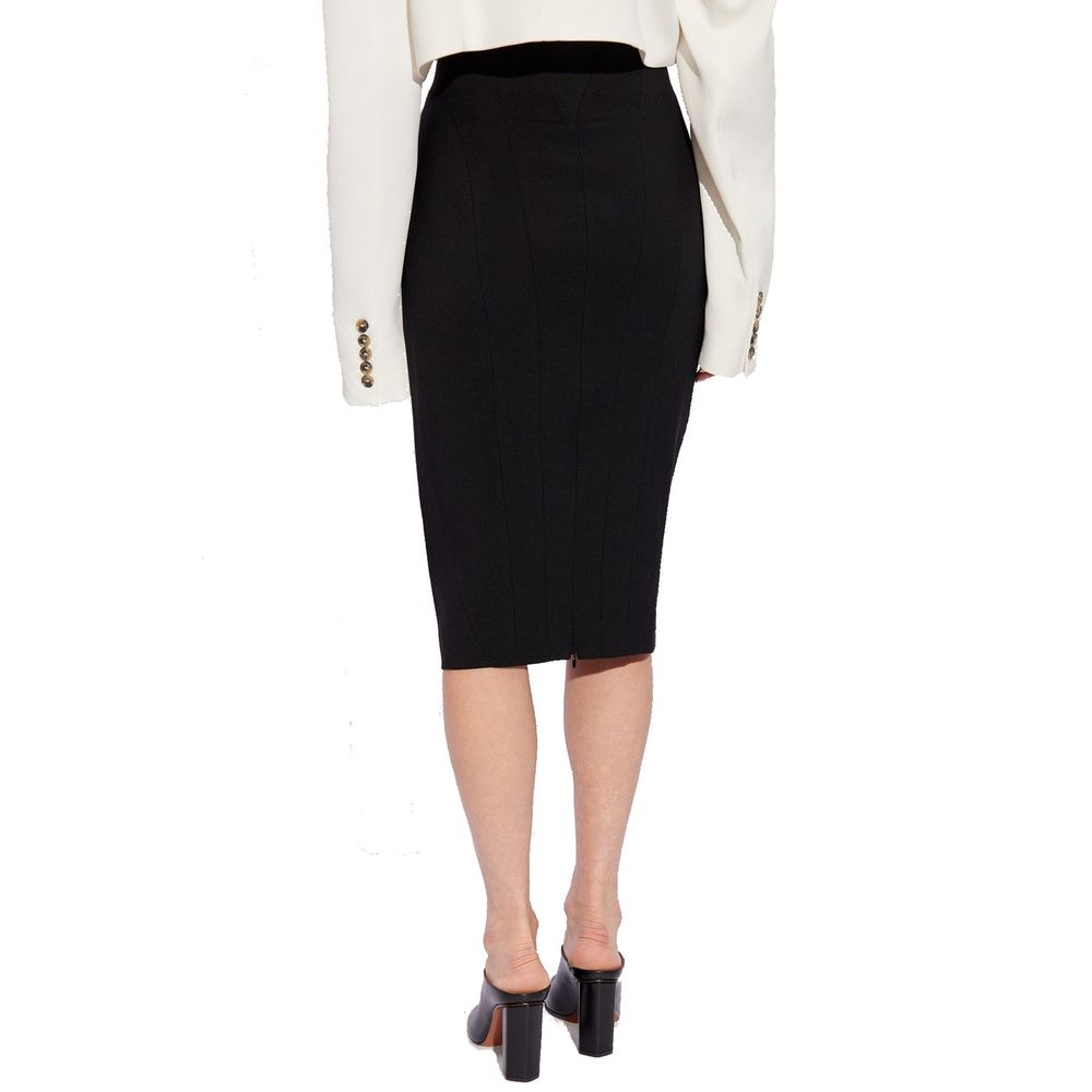 Black Elastane Midi Skirt