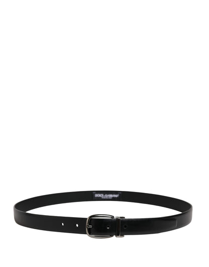 Men Black Classic Leather Metal Buckle Belt