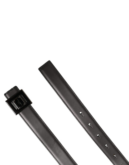 Men Silver Classic Leather Square Buckle Belt