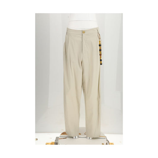 Beige Cotton Casual Pants