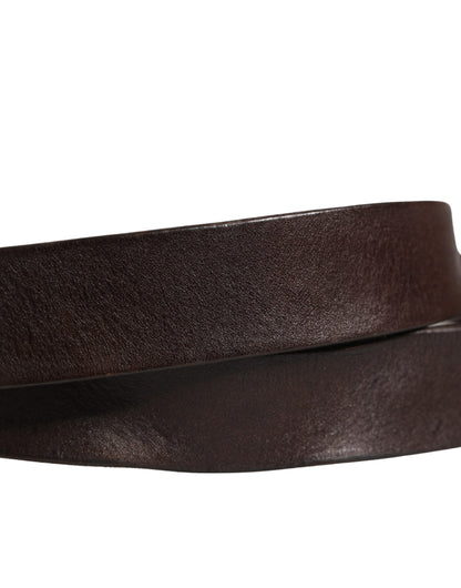 Men Brown Leather Logo Metal Buckle Belt