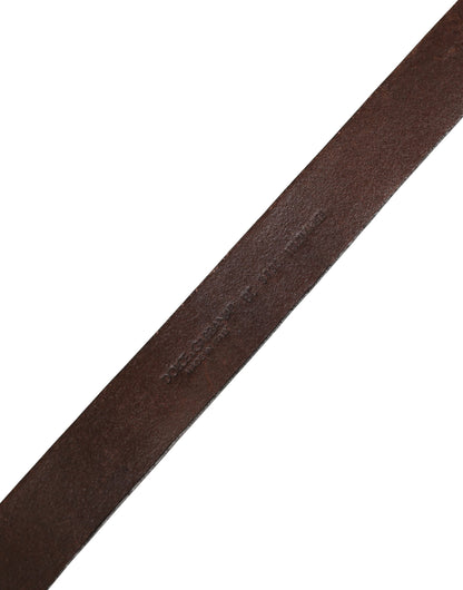 Men Brown Leather Logo Metal Buckle Belt