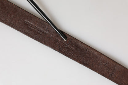 Men Brown Leather Logo Metal Buckle Belt