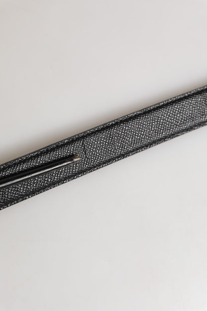 Men Black Calf Leather Logo Metal Buckle Belt