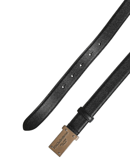 Men Black Calf Leather Logo Metal Buckle Belt
