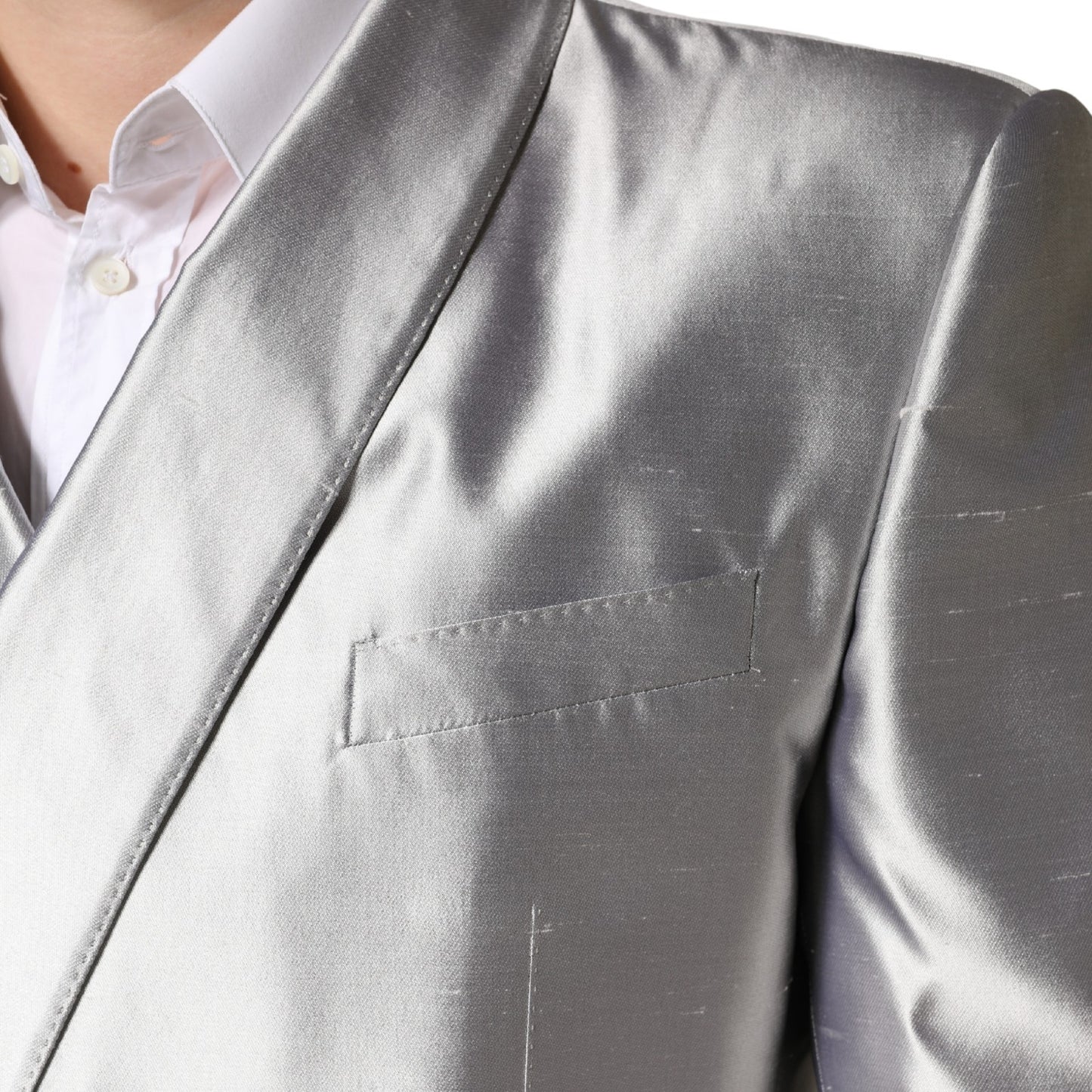 Silver SICILIA Silk Double Breasted Blazer