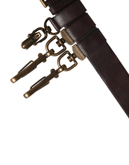 Men Brown Calfskin Leather Metal Buckle Belt