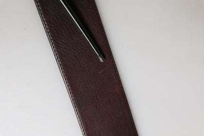 Men Brown Calfskin Leather Metal Buckle Belt